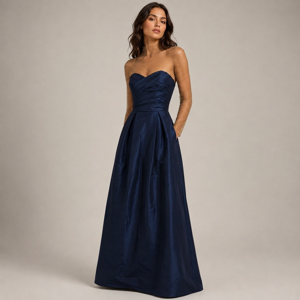 Alfred Sung Gown Women 2 Midnight Blue Strapless Dupioni D537SP Formal Wedding